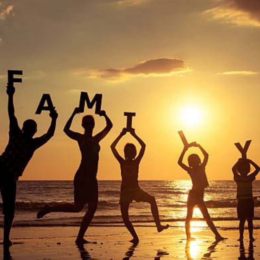 A family holding hands at sunset, representing life insurance protection and financial security for loved ones